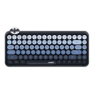 AJAZZ 308I Wireless Thin Film Computer Keyboard with Cat Theme Gradient Punk Style Cute Typewriter Home Office Keyboard 84 Key Round Keycap Cute Keyboard for Girls Office Girlfriend Gift: Please bring two No. 7 batteries to use