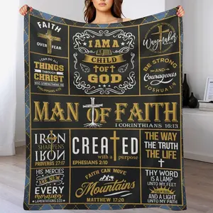 Christian Gifts for Men Blanket , Religious Inspirational Spiritual Gifts for Men, Gift's for Christian Man, Pastor/Faith Based/Catholic/Bible Verse/Birthday Baptism/Confirmation Gift for Boys ，Faith Home Decor