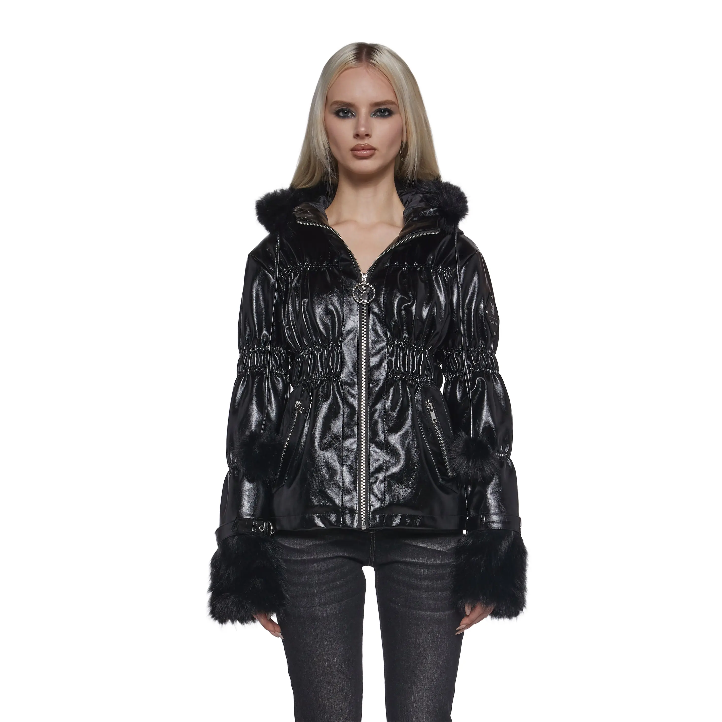 Puffer Jacket With Faux Fur Trim