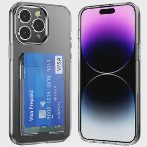 for iPhone 15 14 13 12 11 Pro Max Heavy Duty Protection Anti-Yellow Clear Case with Credit Card Holder ID Card Slot Design Case