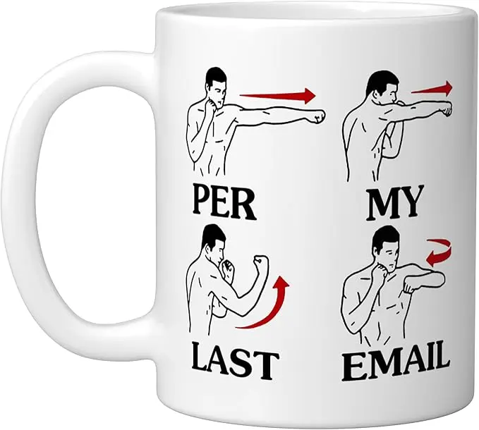 Classic 11oz Ceramic Reusable Mug - Funny Office Boxing Pose Novelty Coffee Cup with Unique Print, Sarcastic Workplace Gift for Coworkers, Christmas White Elephant Stocking Stuffer for Bosses