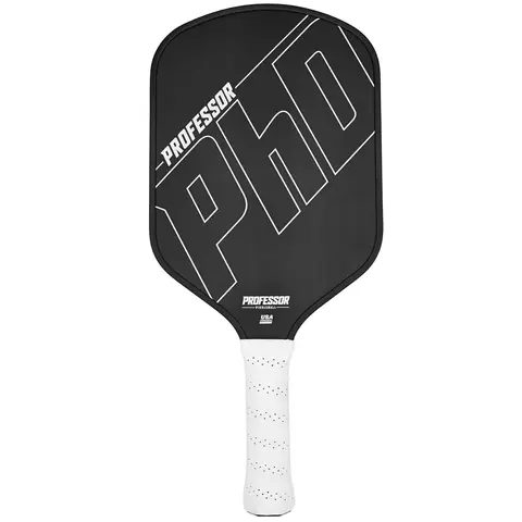 Professor Pickleball PhD Unisex Raw Carbon Fiber Paddle - Toray Carbon Face, 16mm Honeycomb Core, 5.5-in Longer Handle, Balanced Grip, Spin Boost, Officially Tested, USA Pickleball Approved for Tournament Play