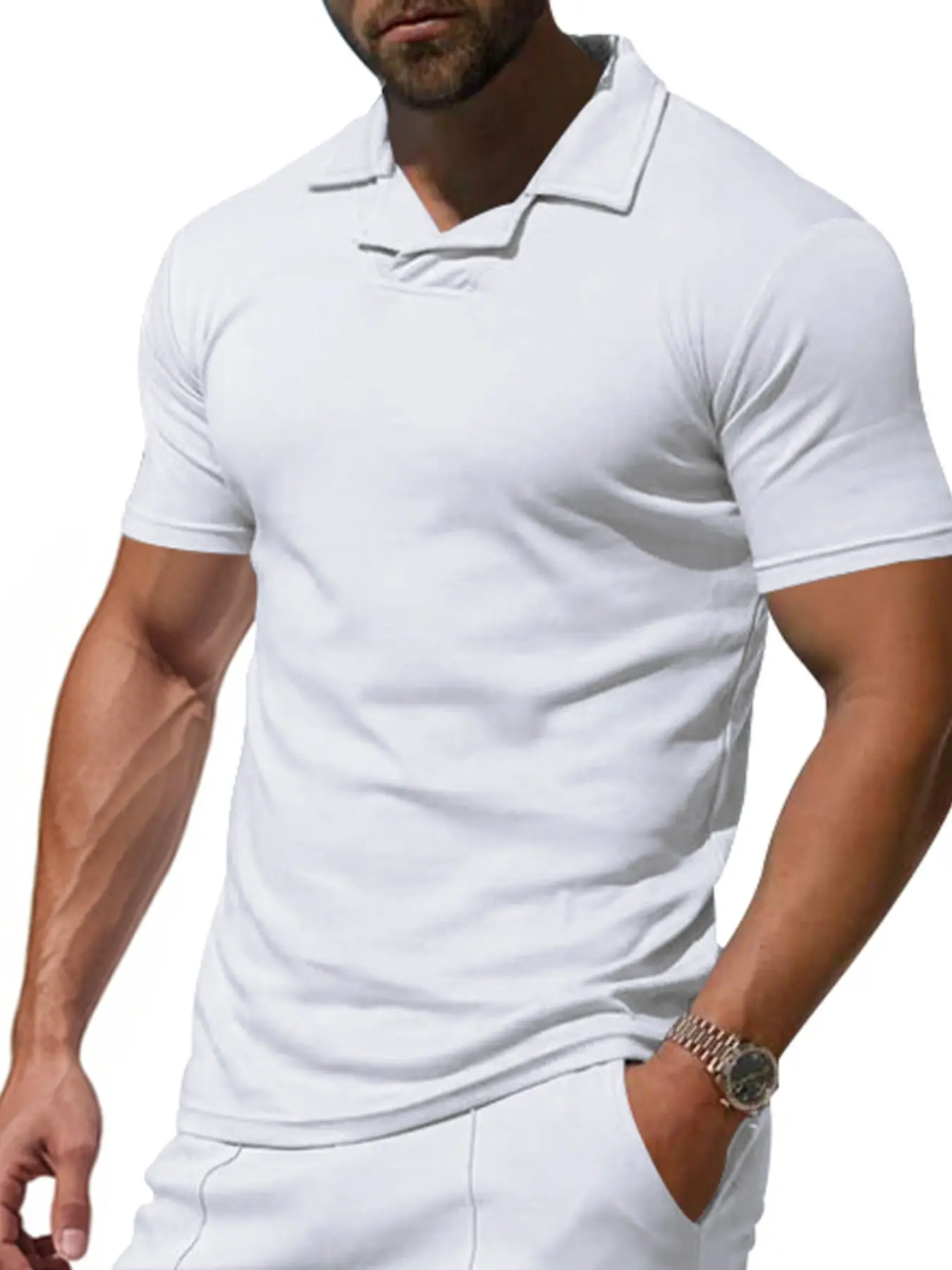 Men's Summer British Style Buckle Neck Casual Sports Loose Quick-Dry Breathable Polo Short Sleeve T-Shirt, Cross-Border Walmart