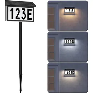 Solar Address Sign, Solar Lighted House Numbers for Outside, 3 Colors  Illuminated House Number Plaque With Stake, Wall Mounted or In Ground Solar Address Numbers for Yard Garden Street  (Black, 1 Pack)