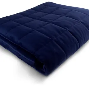 Heavy Weighted Blanket - 60"x80" - 15-Lbs - Queen/King Size Bed - Calming Stimulation Sensory Relaxation - Navy Blue - No Cover Required