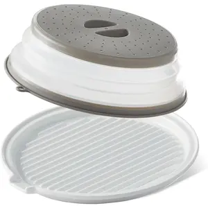 Microwave Bacon Tray with Lid Ceramic Bacon Cooker Meat Rack for Oven Cooking Crispy Bacon Maker with Cover - 11 inch Round Bacon Dish Plate, White