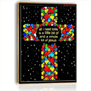 2D Flat Single Vertical Wooden Frame Oil Painting - Colorful Mosaic Cross Inspirational Scripture Decorative Painting, Wrapped Frame, Vertical Religious Decoration Suitable for Living Room, Bedroom, Kitchen - Ready-to-Hang Gift (2D Flat)