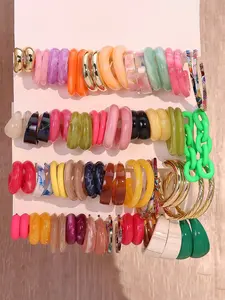 40 Pairs Fashionable Exaggerated Artistic Earrings, Colorful Acrylic Resin C-Shaped Dangle Earrings Set, Unique Jewelry Collection