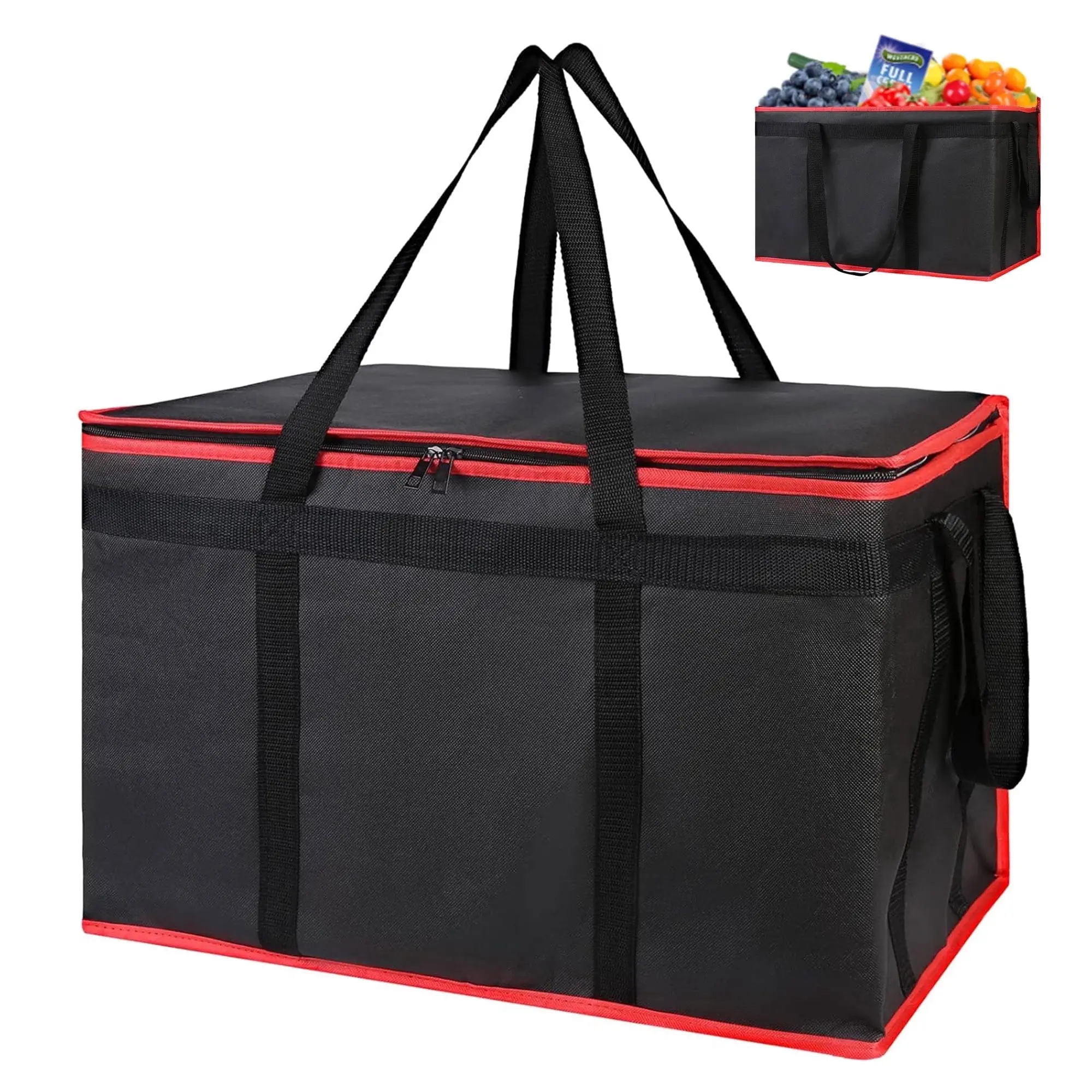 Tripumer XXXL Insulated Cooler Bag Leak-Proof, Reusable Aluminum Foil, 23"W x14"H x15"D for Grocery/Food Delivery (Black/Red)