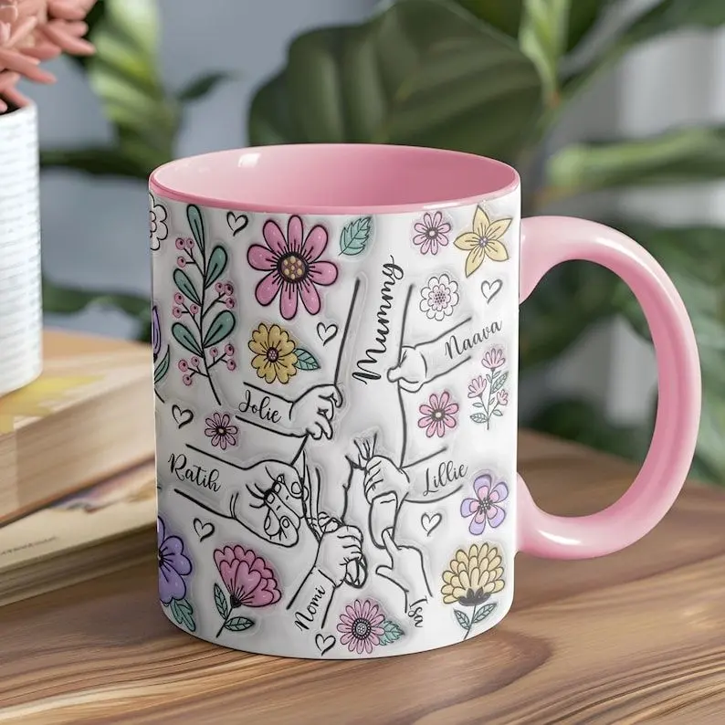 Mother's Day Mug Gift, Personalised Handcrafted Ceramic Mug for Nanny, Mum, Grandma, Nana, Kids' Name Family Keepsake & Love Present