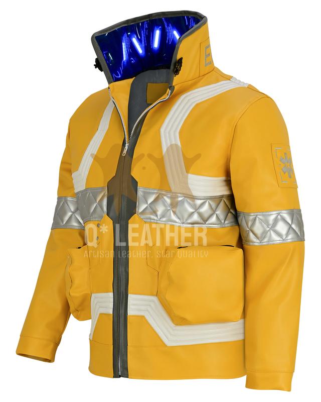 Q*Leather Anime Cyberpunk Edgerunners David Martinez Cosplay Costume Stand Collar Neon Yellow Jacket Hoodie Zipper Coat Punk Adult Men Halloween Vegan Leather Jacket Personalized Jacket David Martinez Cosplay Anime Cosplay Outfit