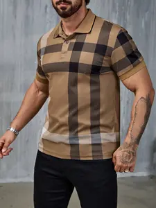 Men's Regular Fit Striped Print Plaid Short Sleeve Shirt, Casual Comfy Top for Summer, Fashion Men's Clothes for Beach Vacation, Menswear