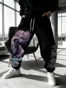 Jujutsu Kaisen Print Casual Pants, Men's Heavyweight Jogger Pants, Women's Stylish Skinny Fit, Drawstring Waist, Pockets, Active Wear, Tracksuit Pants, Tapered Sweatpants