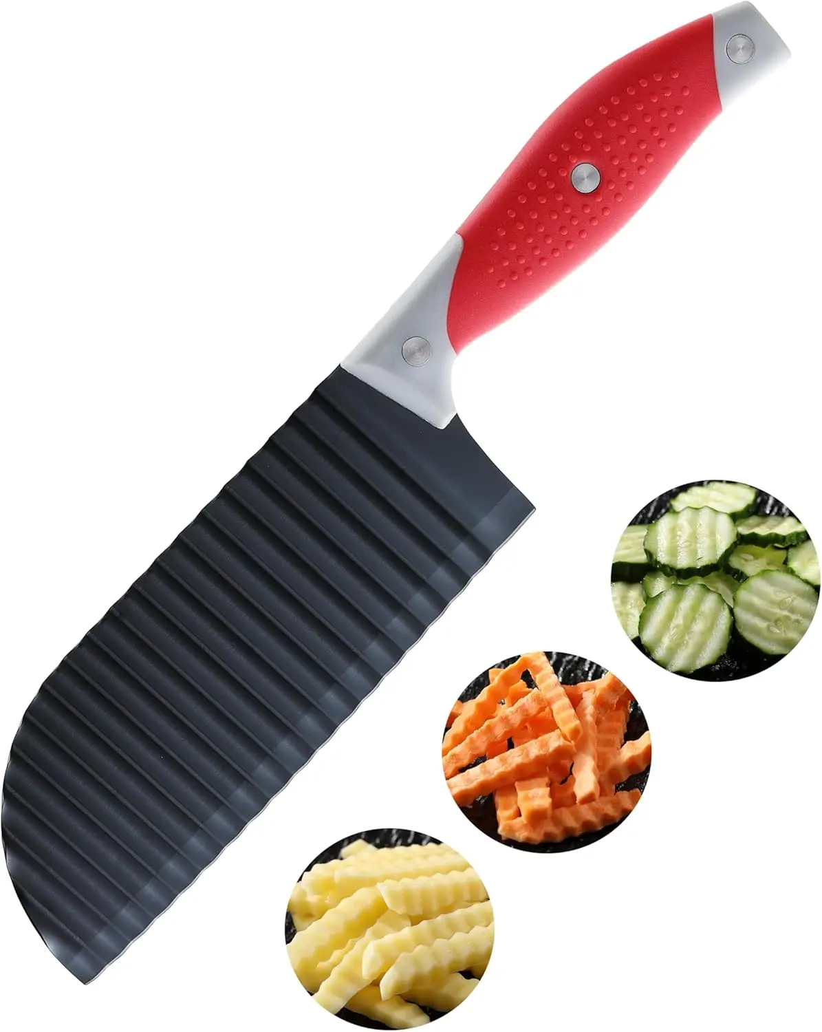 HIA Stainless Steel Crinkle Cut Knife with Durable Blade - Ergonomic Rubber Handle Cooking Knives, Dishwasher Safe for Veggies, Potatoes, Fruits