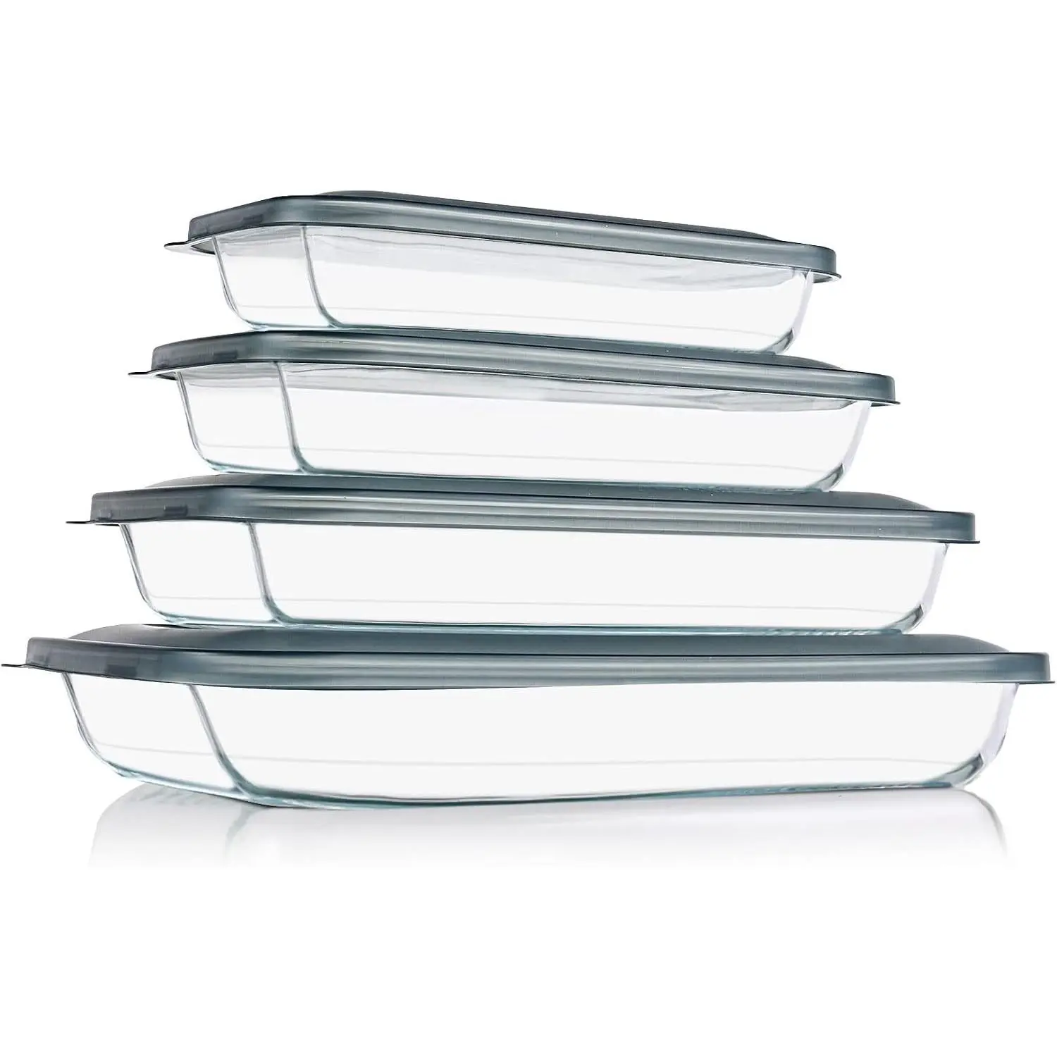 8 Pieces Glass Baking Dish with Lids Rectangular Glass Baking Pan Bakeware Set with Lids, Baking Pans for Lasagna, Leftovers, Cooking, Kitchen, Fridge-to-Oven, Gray