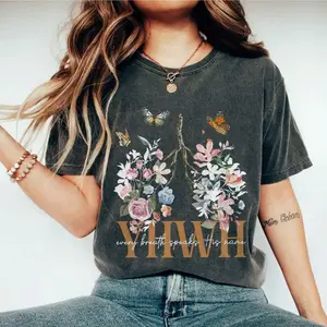 [ Sale Up To 65% ] Comfort Colors YHWH Shirt , Yahweh Womens Shirt Floral Christian Shirt , Floral Lungs Sweatshirt Christian Shirt , YHWH Breathe, Cotton, Classic Design