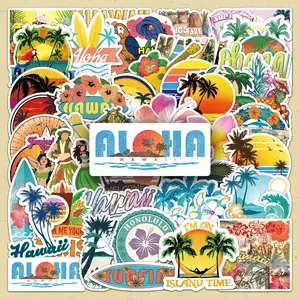 Hawaii Themed Sticker, 50pcs/set Creative Decorative Floral Pattern Sticker, DIY Decals for Scrapbooking, Journaling, Gift Wrapping, Greeting Cards, DIY Crafts