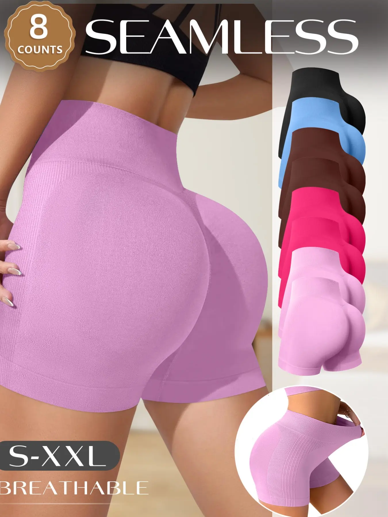 MEIYATING 8-Pack High-Waisted Seamless Shapewear Pants, Stretchy Waistband, Breathable Gym Yoga Shorts, Body Shaper Shorts, Sizes S-Xxl, All Seasons Underwear