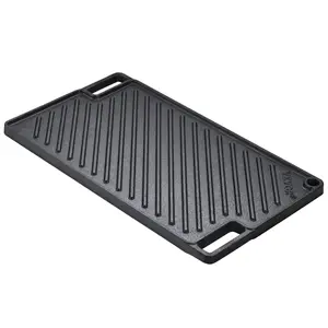 VEVOR  Reversible Grill/Griddle, 9.7"x16.7" Pre-Seasoned Cast Iron Griddle, Rectangular Double Burner Griddle Pan, Non-Stick Family Pan Cookware with Handles, Flat Top Plate for BBQ, Gas Grill, Black, Frying, Bbq Cooking
