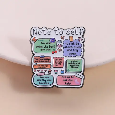 Self-Care Positive Suggestion Enamel Pin, Multilingual Love Cherry Design, Colorful Healing Style Brooch, Fashion Accessory, Cute, Suitable for Psychological Support