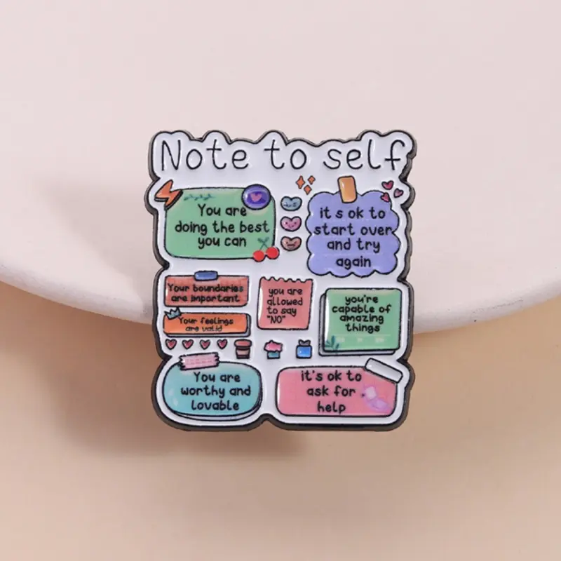 Self-Care Positive Suggestion Enamel Pin, Multilingual Love Cherry Design, Colorful Healing Style Brooch, Fashion Accessory, Cute, Suitable for Psychological Support