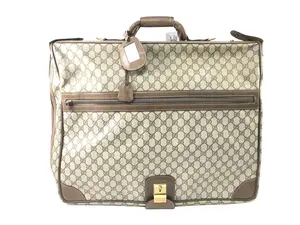 Pre-owned GUCCI Leather and Canvas luggage Supreme Canvas Vintage Garment Bag w Hangers