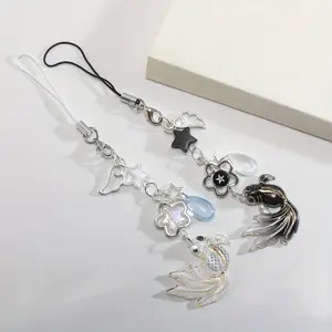 [Good luck koi] Simple black and white koi pendant mobile phone rope lucky carp couple mobile phone rope lanyard keychain decorative accessories