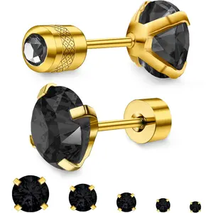5 Pairs Flat  Stud Earrings for Women, Trendy Cartilage Earring,  Titanium Earrings Set, Cubic Zirconia Flatback Ear Rings Non Tarnish