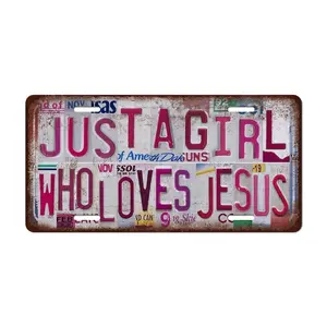 Vintage License plate Girl Cave Wall Decor Metal Sign Tin Signs - Just a girl who loves Jesus  just a girl who loves jesus jesus decor