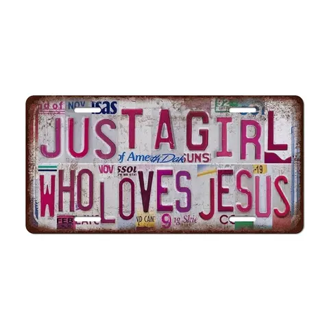 Vintage Character-Based Aluminium License Plate - Waterproof Decorative Rustic Plaque, Pre-Drilled Holes for Easy Hanging, Girl Cave Room Home Decor Accessory