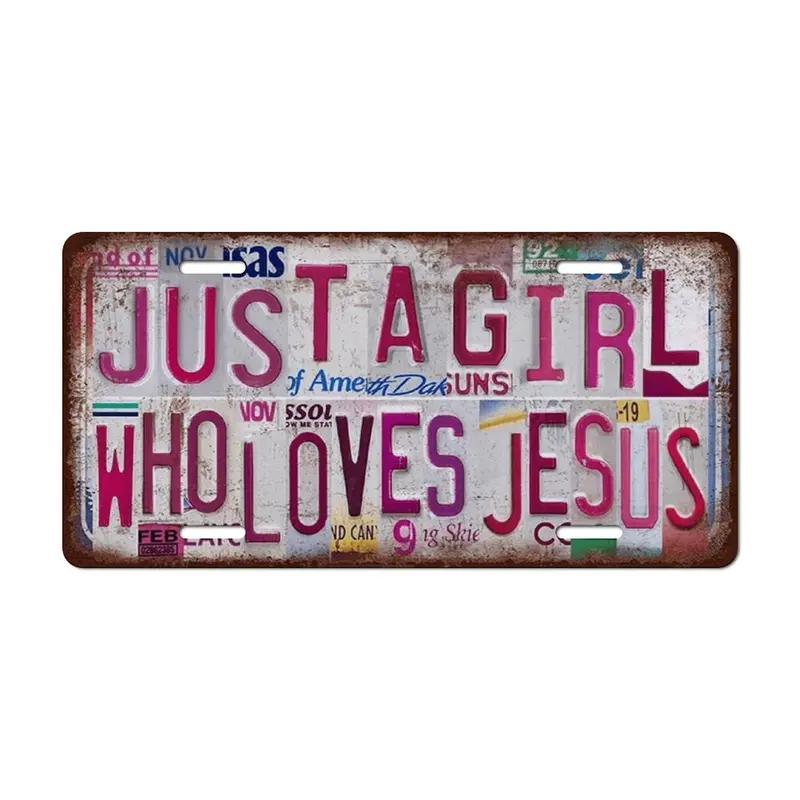 Vintage Character-Based Aluminium License Plate - Waterproof Decorative Rustic Plaque, Pre-Drilled Holes for Easy Hanging, Girl Cave Room Home Decor Accessory