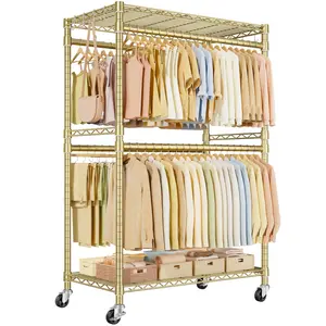 P4 Plus ULIFHOME Rolling Clothing Racks for Hanging Clothes, Heavy Duty,  Free Standing Garment Racks with Wheels, Portable Closet Rack 45''W × 20.5''D × 80.5''H, Max Load 570 Lbs, White