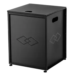 Durable terrace propane tank covered table -20 pound stainless steel outdoor gas cylinder concealed storage box with side handles - garden fire pit metal edge table - black