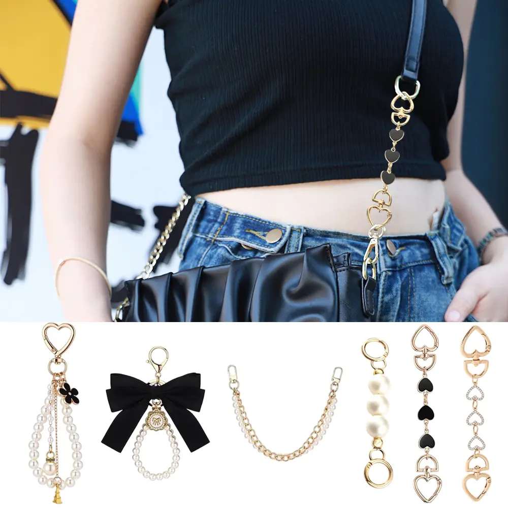 6-pcs bag decoration accessory set, extension chain and keychain, suitable for shoulder bags, crossbody bags, birthday and Christmas gifts