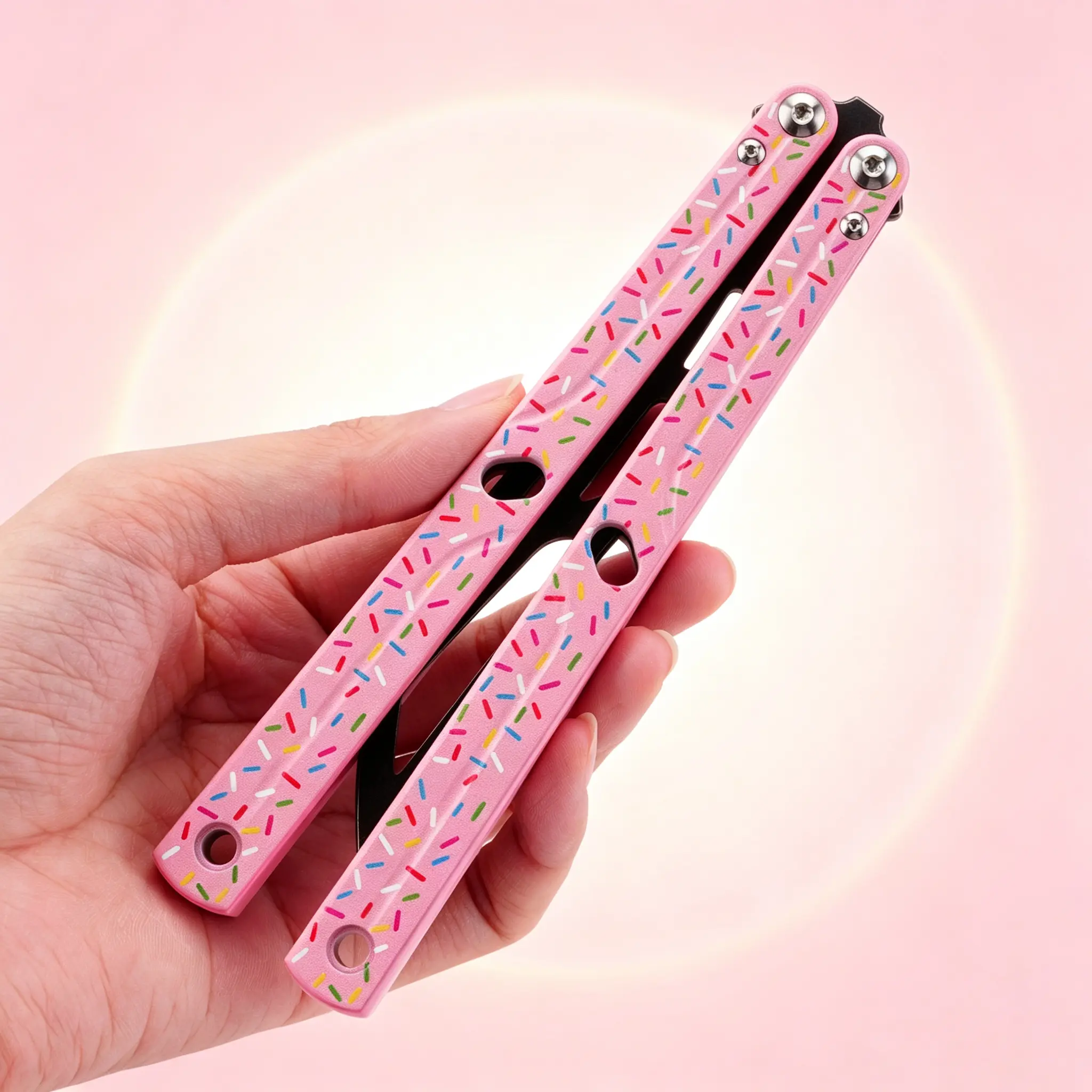 Pink Candy Sprinkle Stainless Steel Dull-Blade Utility Trainer Knife for Beginner Practice