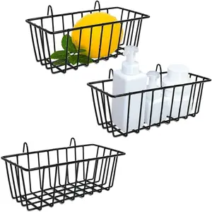 3 Pack Wire Baskets,Wall Grid Panel Hanging Wire Basket,Wall Storage and Display Basket for Cabinet & Pantry Organization and Kitchen,Bathroom,Bedroom Storage