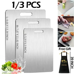 1/3 PCS Stainless Steel Cutting Boards Set, Comes With Apron,Kitchen Cutting Board, Easy To Clean, Kitchen-Ready, Space-Saving, Rust-Resistant, Halloween And Christmas Gifts