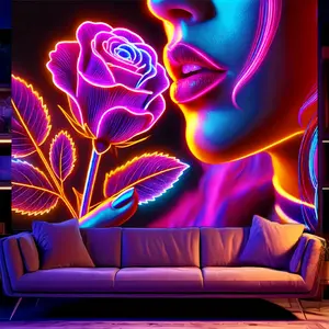 1 piece, neon rose tapestry, fluorescent polyester wall hanging, multifunctional indoor/outdoor decoration, living room, bedroom, game room, romantic Valentine's Day decoration