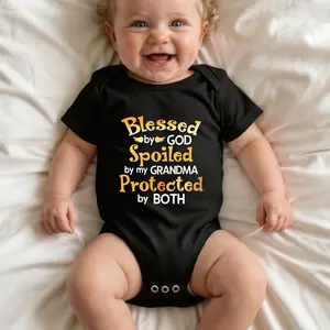 Blessed By God Spoiled By Grandma Protected By Both Print Bodysuit Baby Rompers Short Sleeve Cotton Toddler Rompers Graphic Print Baby Clothes One-Piece Outfit