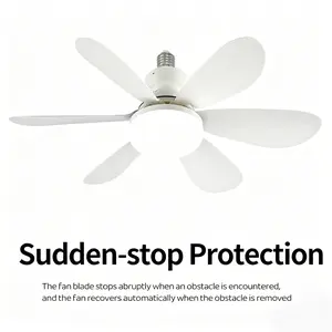 Quiet 20" Socket Fan Light with Remote, E26/E27 Screw-In, 3 Speeds Dimmable, Mini Ceiling Fan Light for Bedroom Kitchen Small Spaces, White