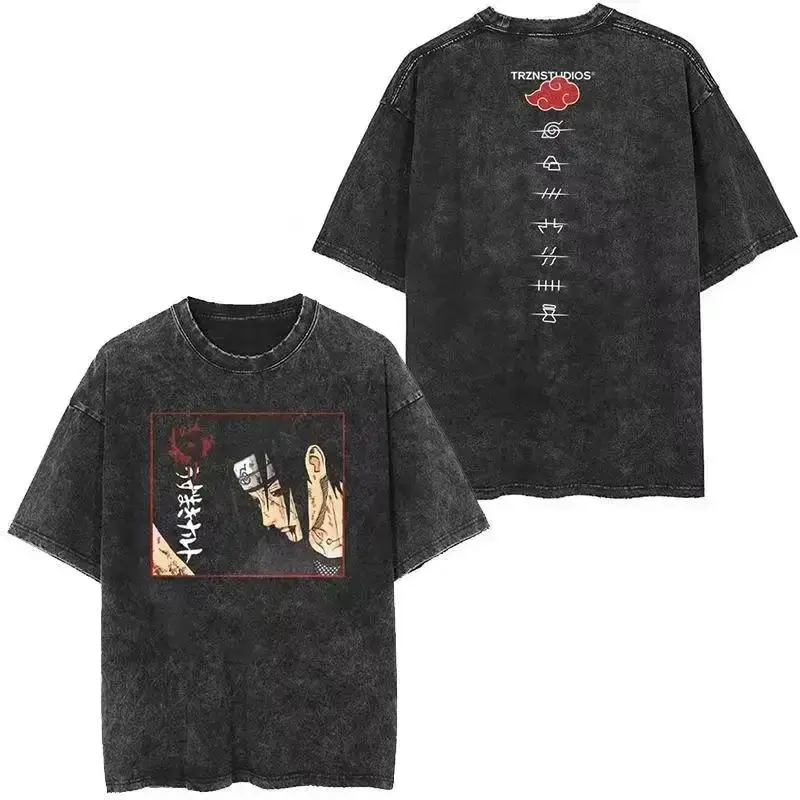 Men's Oversized Distressed Cotton Vintage Anime Graphic T-Shirt - Casual, Sporty Chic, Short Sleeve, Round Neck, 3XL, Hand Wash Only, Harajuku Streetwear, Cute Figure Design, Activewear Tops