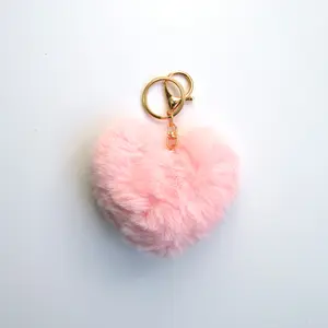 Heart Plush Pom-Pom Keychain (Pale Pink / Black)