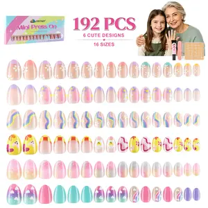 EBANKU 192 PCS Press on Nails Kit for Kids, 16 Sizes 6 Pack Kid Fake Nail Kit Colorful Flower Almond Fake Nail Tips for Girls 8-12 Years Old with Jelly Nail Adhesives & Nail Builder Glue Birthday Gifts Holiday Haul granddaughter gift