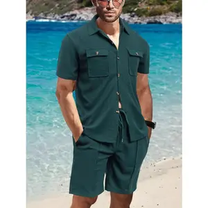 Men's Full Size Button Down Short Sleeve Top and Shorts Set Plus Size