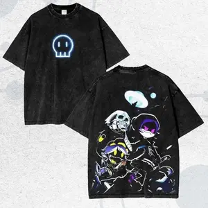 Murder Drones Menswear Distressed Round Neck Short-Sleeve Washed T-Shirt, Unisex Casual Plus-Size All-Season High-Quality Streetwear DC9