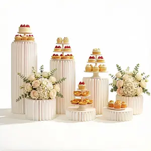 7-Piece White Cake Stand Set with 5 Adjustable Heights, Luxury Pedestal Pillars for Birthday, Wedding Dessert Tables