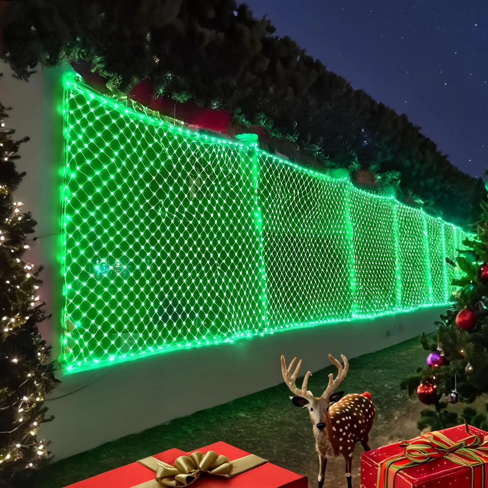 5 Ft x 5 Ft Solar Outdoor 96 LED Mesh String Lights - Solar Powered, 8 Lighting Modes, Flashing, Suitable for Gardens, Christmas Decorations, Green, Solar Outdoor Lights