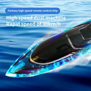 DEERC RC Boat with LED Light, 30+ Minutes Remote Control, Self Righting, 20+ MPH Speed, Pool & Lake Toys Electric Fun, 2 Rechargeable Batteries, Auto-Pilot Mode, Perfect Gift