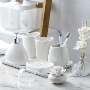 New Elegant 5-Piece Bathroom Set in White - Enhance Decor Storage & Organization Ideal Gift