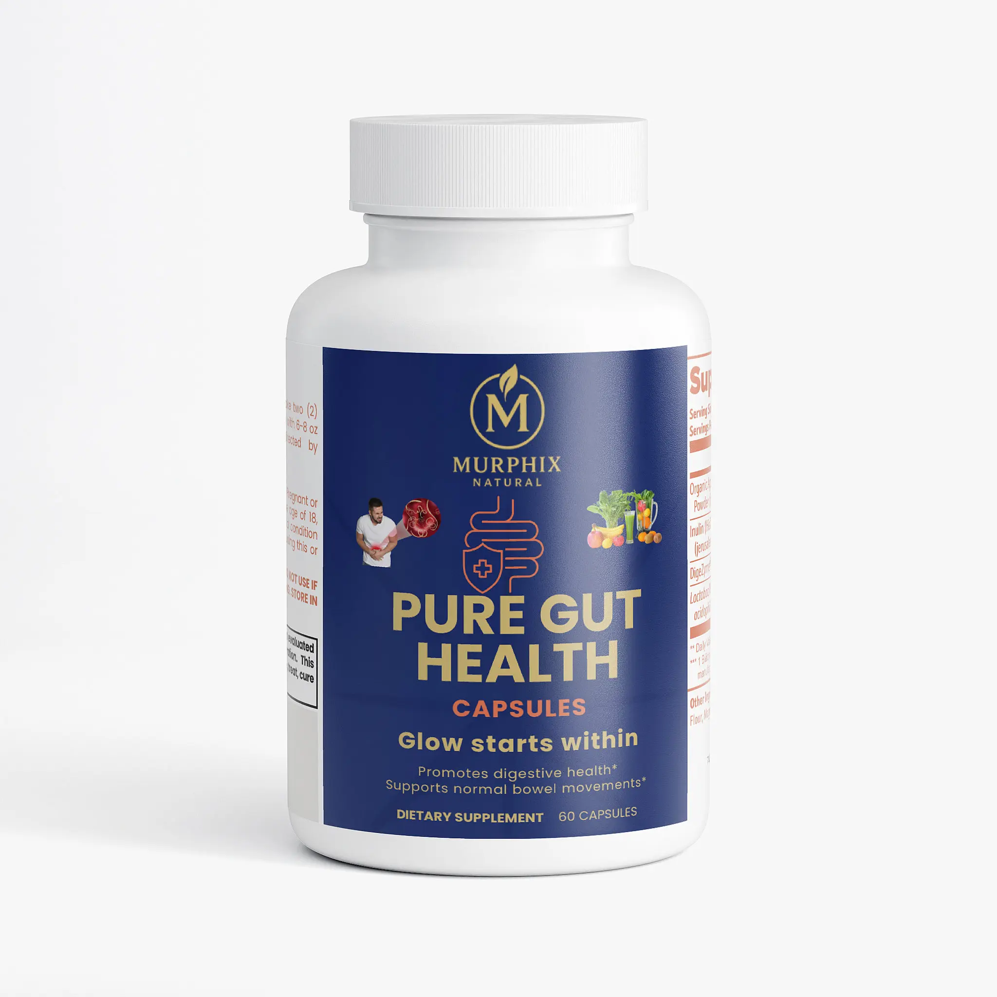 Murphix Natural Pure Gut Health Capsules - 60 Count, Organic Apple Cider Vinegar & Inulin for Digestive Support & Probiotic Lactobacillus Acidophilus